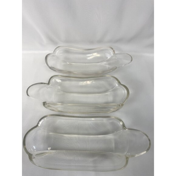 Vtg Banana Split Sundae Dishes Clear Indiana Glass Ice Cream Plate Set of 3 - Picture 4 of 5